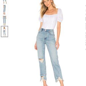 WE THE FREE People Mid Rise Distressed Straight Leg Chewed OB886294 Jeans 25
